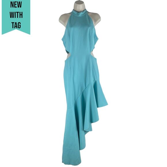 Elliatt Spectar Waist Cutout Gown Dress Asymmetrical Hem Blue Size L - Picture 3 of 8